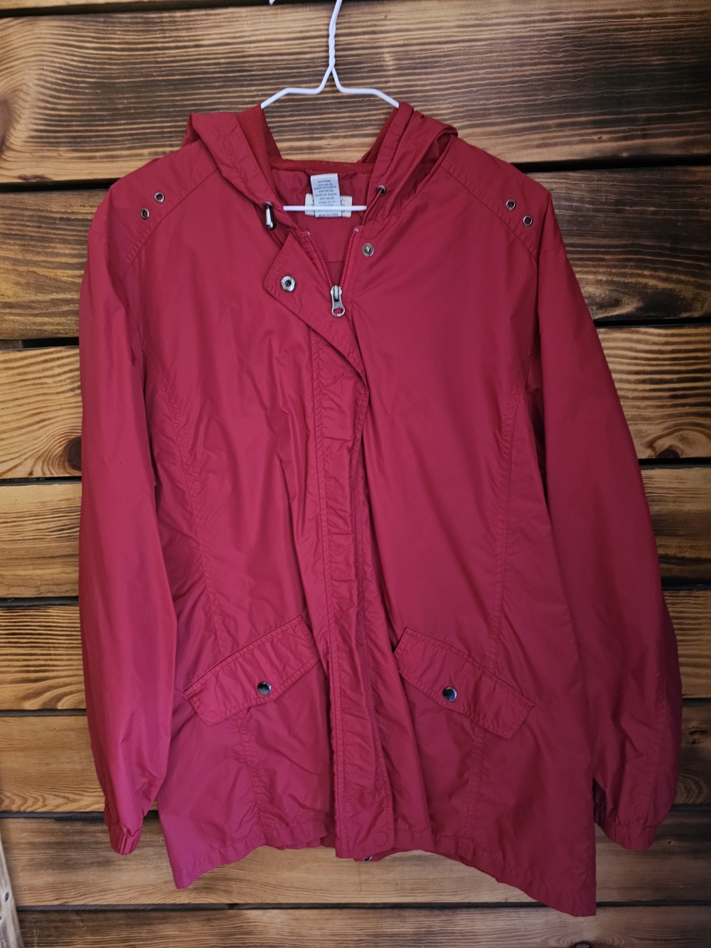 Classic Elements Red Hooded Utility Jacket with Snap Pockets
